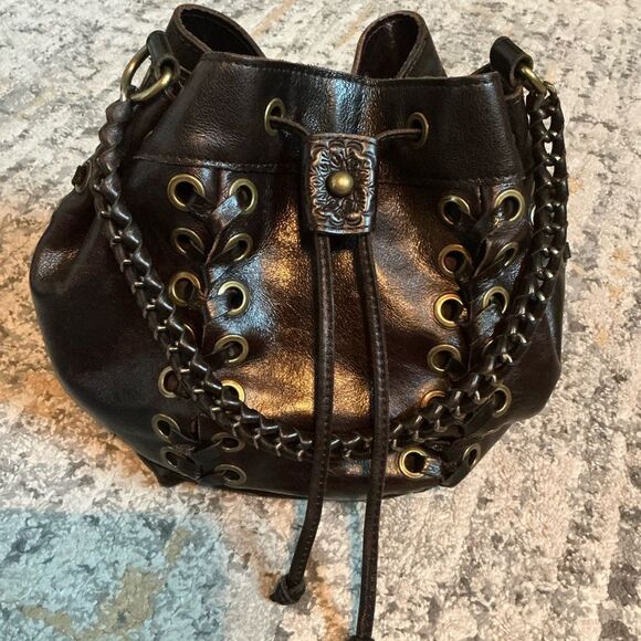 PATRICIA NASH MARTINA DISTRESSED BUCKET BAG! DARK BROWN, EUC! - Picture 13 of 13